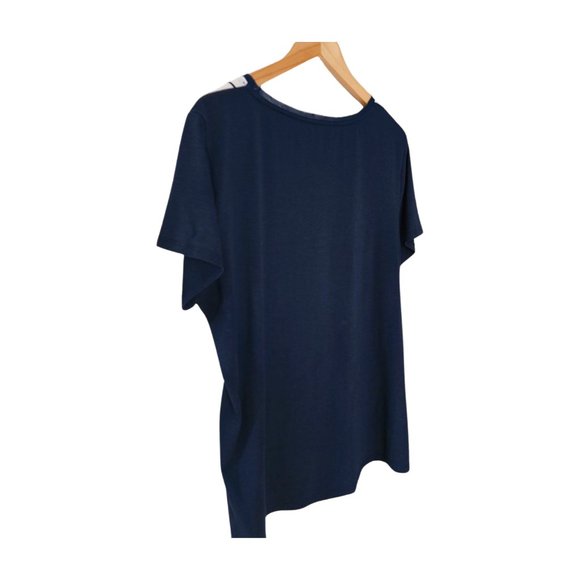 Pre-loved Tommy Hilfiger Blue/White Sheer Front Square Pattern T-shirt. Size XXL - Picture 6 of 16